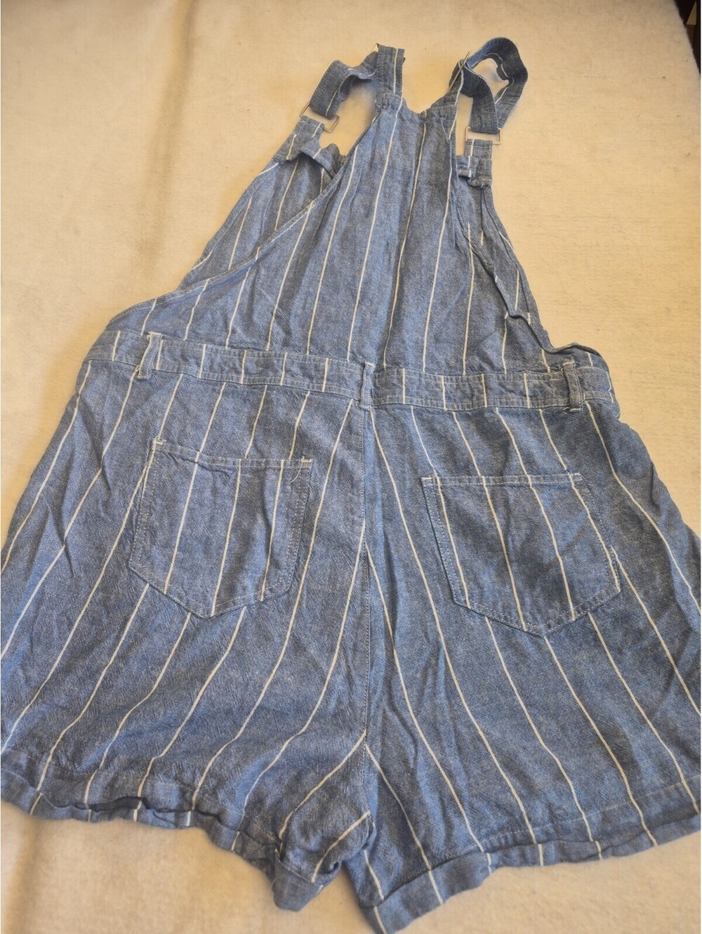 Indigo Rein Overall Style Button Front Striped Junior's Romper XLNWT Light Blue